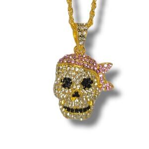 Yellow Goldtone Round multicolor Crystal Pavé set Pirate Pendant 22"